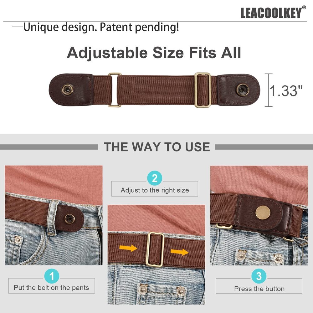 4116 No Buckle Stretch Belt For Women/Men2 Pack Elastic Invisible View 2